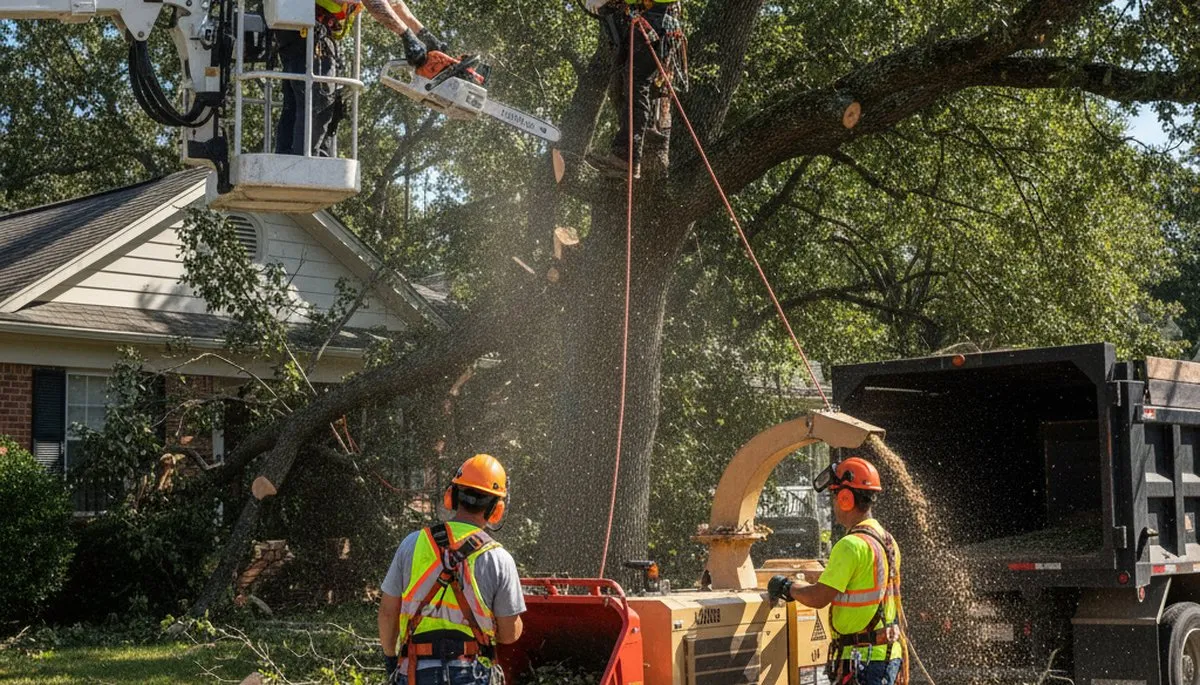 Emergency tree removal crew clearing storm-damaged trees in Wilmington, NC