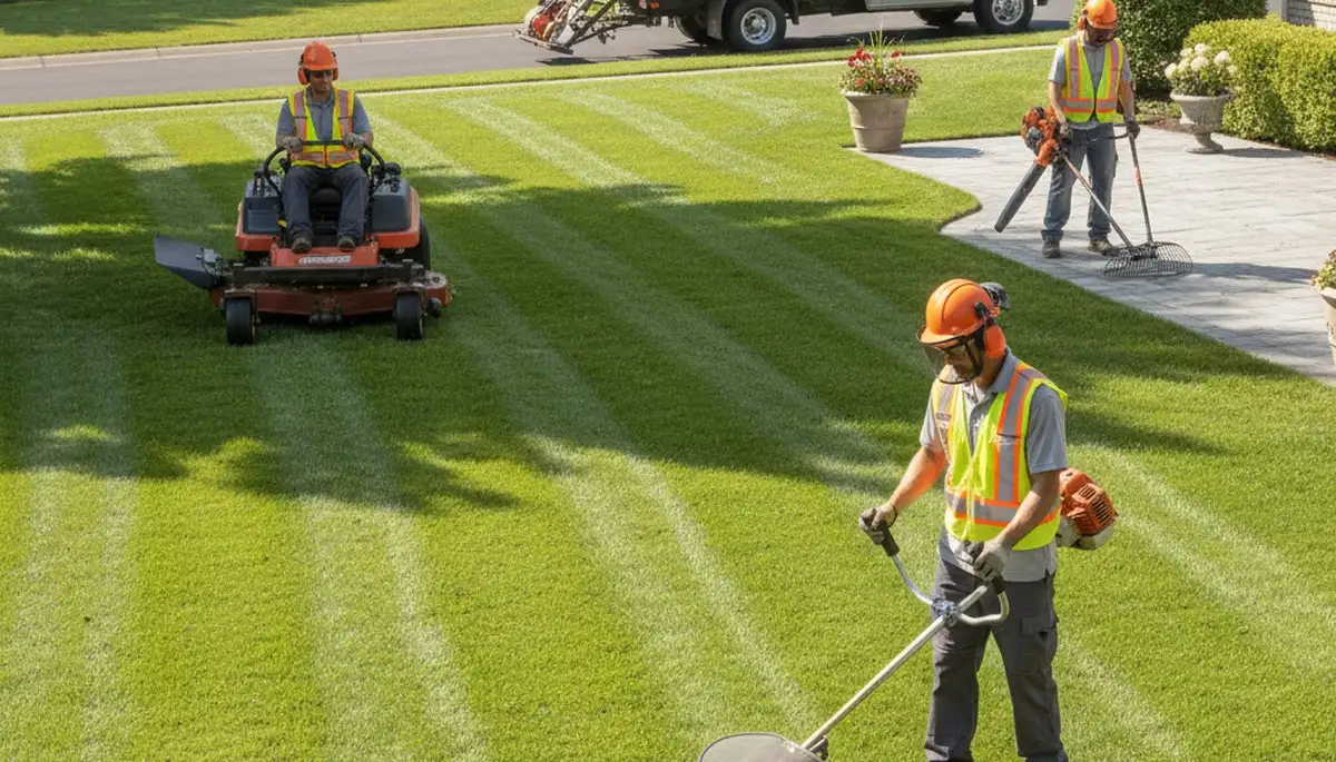 Tree service crew providing lawn care in Wilmington, NC for coastal property maintenance