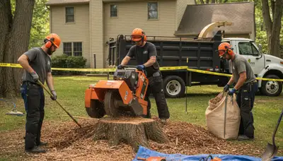 Stump removal service in Wilmington, NC for lawns and tight areas with professional tree care equipment