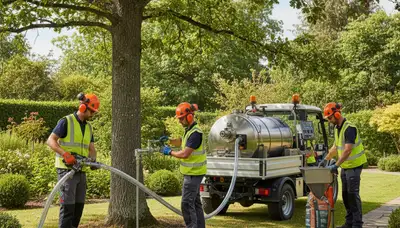 Tree care specialist applying fertilizer for healthy trees in Wilmington, NC