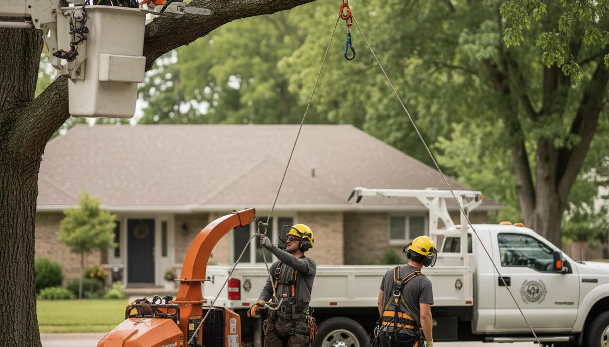 Wilmington, NC tree removal crew safely clearing a hazardous tree on a service property