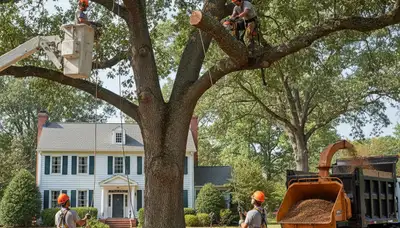 Tree service crew in Wilmington, NC providing safe tree removal and trimming services