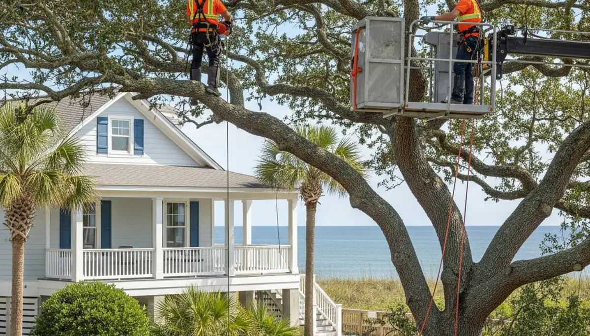 Tree service crew in Wilmington, NC performing professional tree removal and trimming