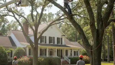 Tree service crew in Wilmington, NC removing a tree for a residential property