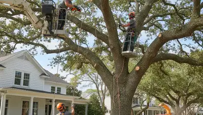 Tree service crew in Wilmington, NC removing a tree with professional equipment