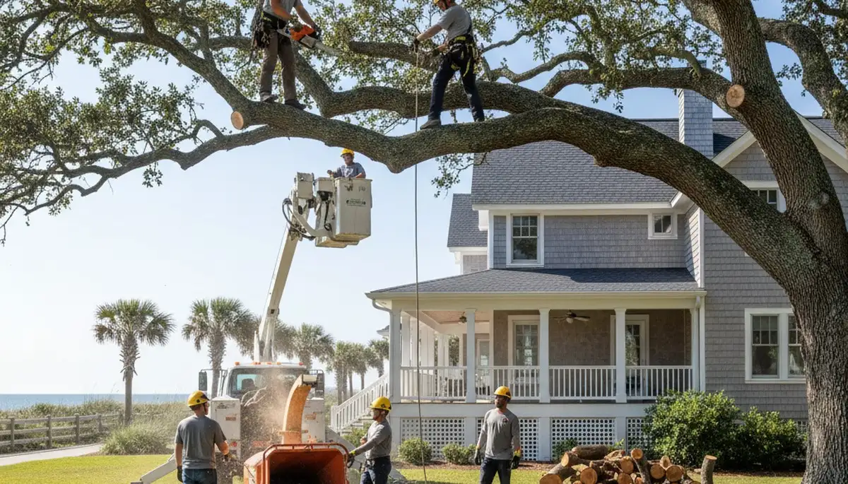 Tree service crew in Wilmington, NC providing professional tree removal and trimming assistance